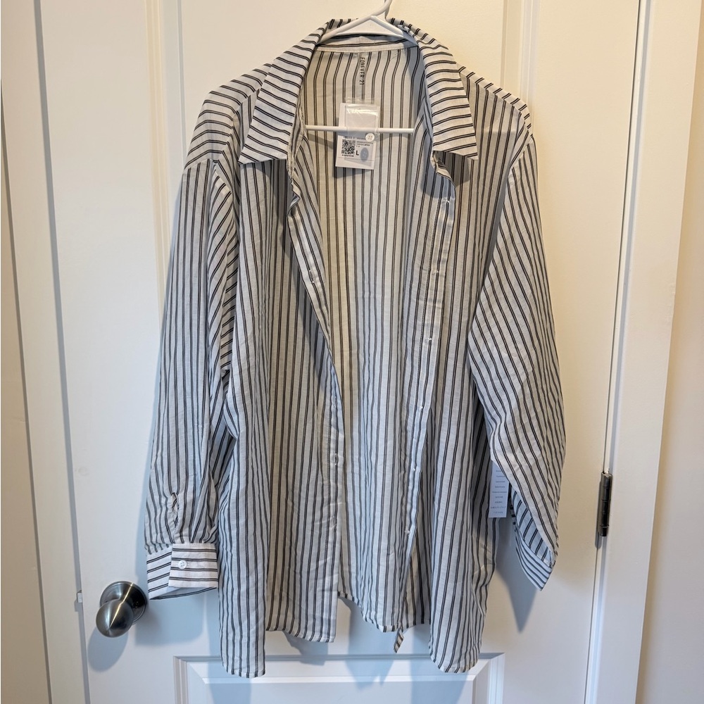 Forever 21 Striped Button-Up Swim Cover-Up — Size L — NWT